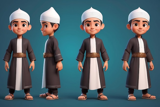 Niño islámico Ilustración de personajes en 3D Diseño de vestuario Niño musulmán