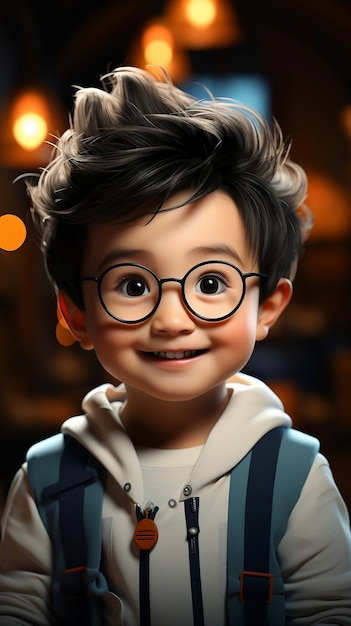 Niño japonés sonriente Retrato de animación