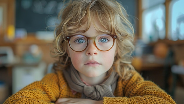 un niño joven con gafas y una bufanda con una bufanta alrededor de su cuello