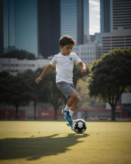 niño joven, juego, fútbol