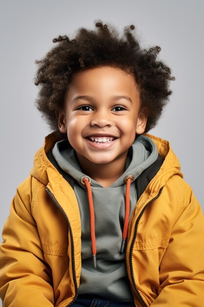 Niño joven un niño afroamericano en chaqueta sonriendo