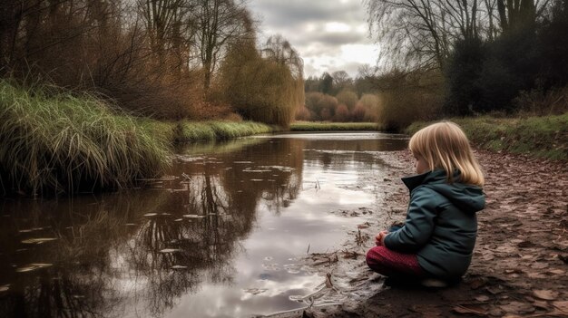 Un niño juega en el río Wye.