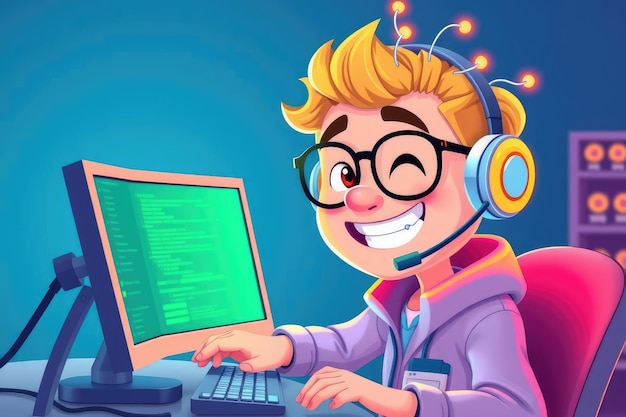 Niño jugador con computadora