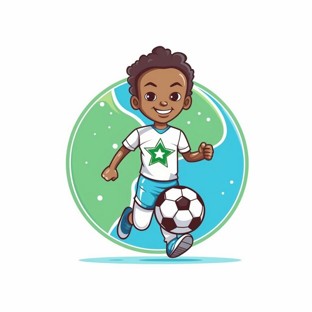 un niño jugando al fútbol con una estrella en la camiseta.