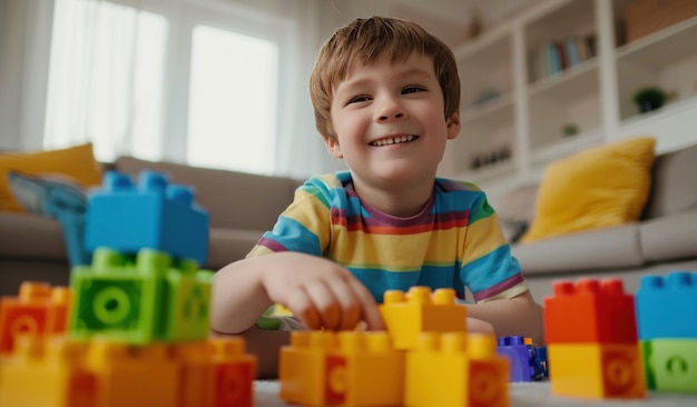 niño jugando con bloques en su sala de estar