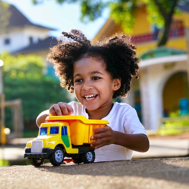 Niño jugando Crianca brincando coche de niño