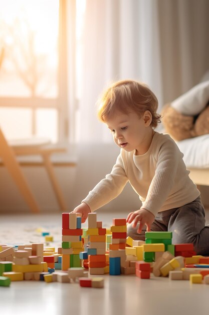 Niño jugando con cubos Desarrollo temprano Niñez Niño y bebé