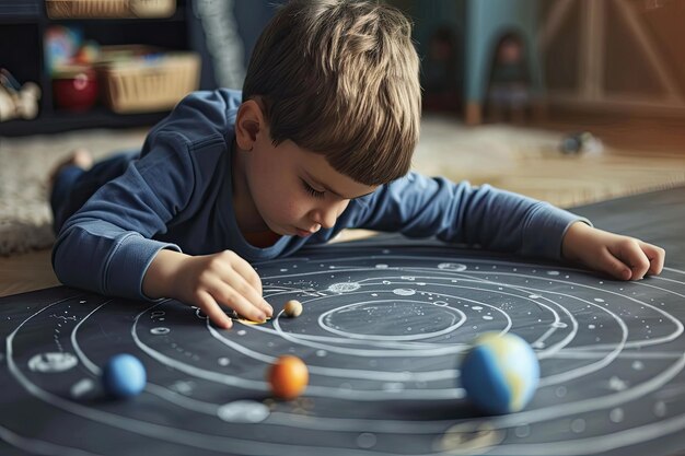 un niño jugando un juego de dardos con una pelota y el rompecabezas de la palabra en él