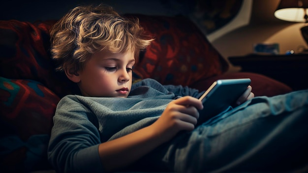 Niño jugando juegos en la tableta en