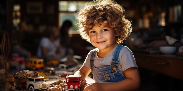 Niño jugando con unos juguetes en una mesa