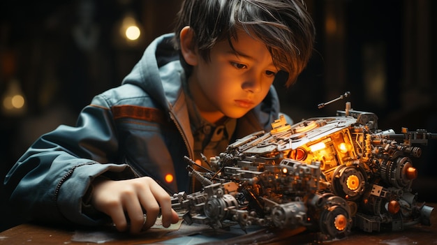 Niño jugando con juguetes en la mesa