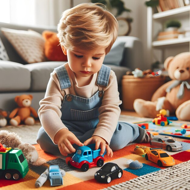 Foto niño jugando con juguetes