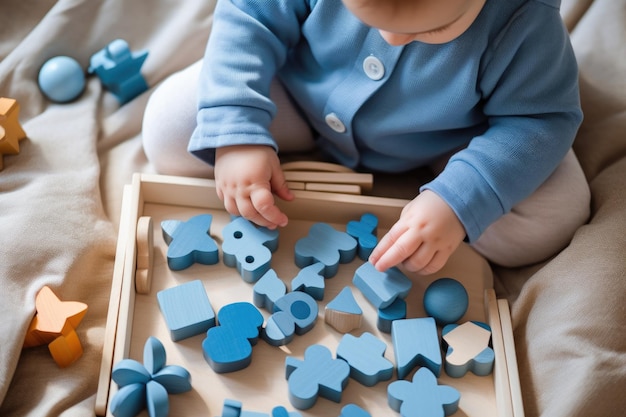 Niño jugando con rompecabezas IA generativa