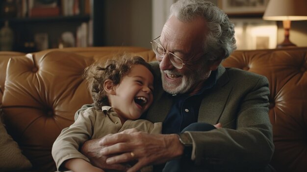 niño jugando con su abuelo