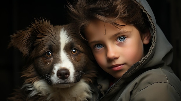 niño jugando con su lindo perro