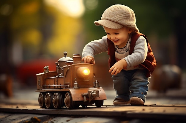 Niño jugando con Toy Train Generative AI