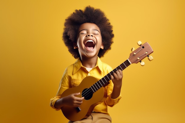 Niño jugar ukelele Arte guitarra artista Generar Ai