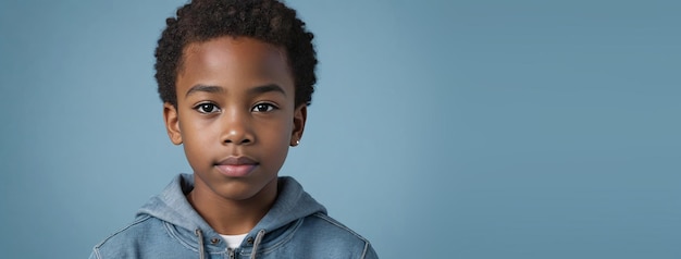 Un niño juvenil afroamericano aislado en un fondo azul claro con espacio de copia