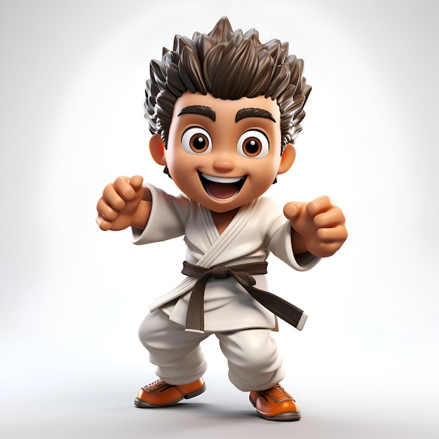 Foto niño de karate con cinturón negro y cabello marrón ilustración 3d