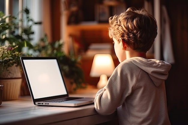 Niño con laptop en casa IA generativa