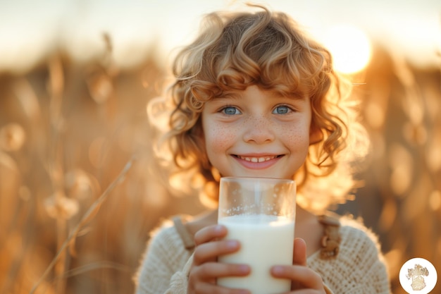 Niño con leche al atardecer