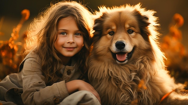 Niño lindo abraza a un perro pequeño que retrata el amor y la inocencia