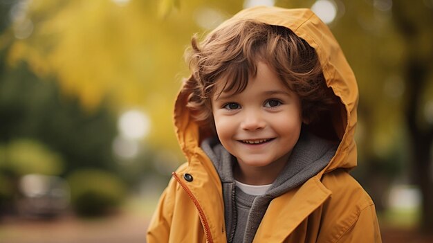 niño lindo al aire libre sonriendo mirando a la cámara alegre