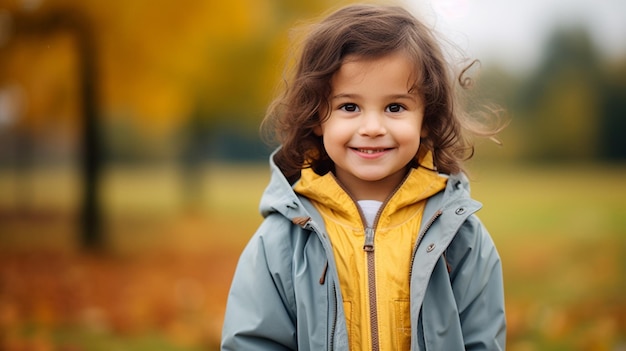 niño lindo al aire libre sonriendo mirando a la cámara alegre