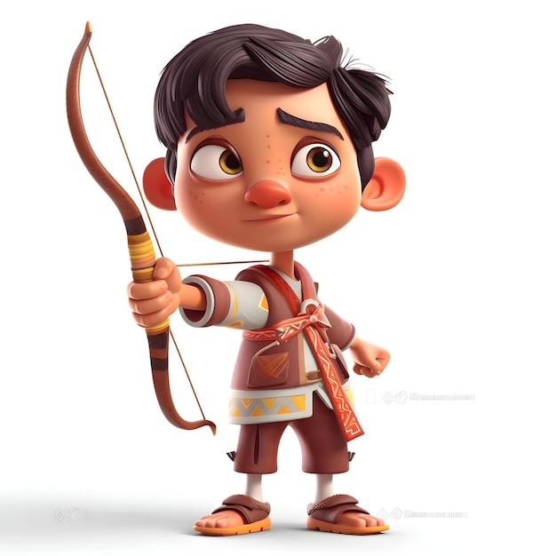 Niño lindo con arco y flecha3d render ilustración