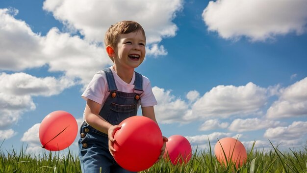 Un niño lindo divirtiéndose en el campo.