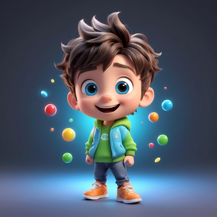 Niño lindo ilustración 3D personaje de dibujos animados aislado fondo blanco
