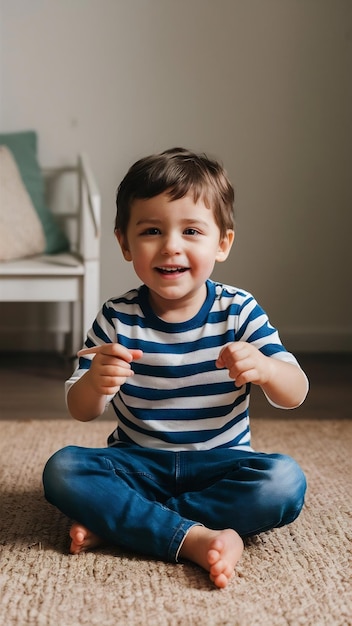 Un niño lindo jugando en casa.