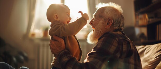 Un niño lindo jugando con su abuelo en casa