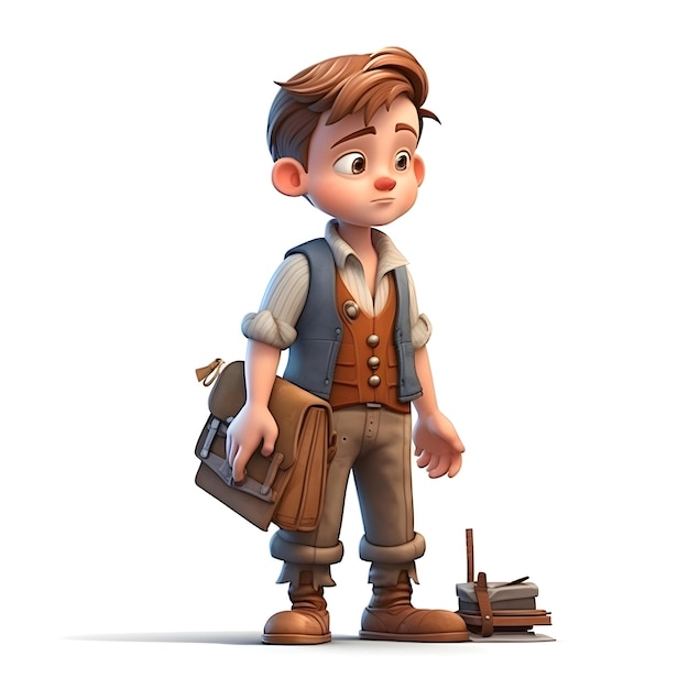 Un niño lindo con una maleta en un fondo blanco3d renderización