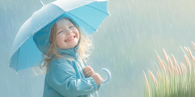 niño lindo con paraguas en fondo pastel