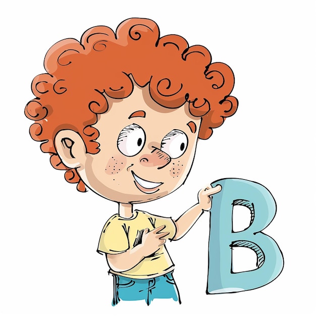 Un niño lindo con una pegatina de la letra B.