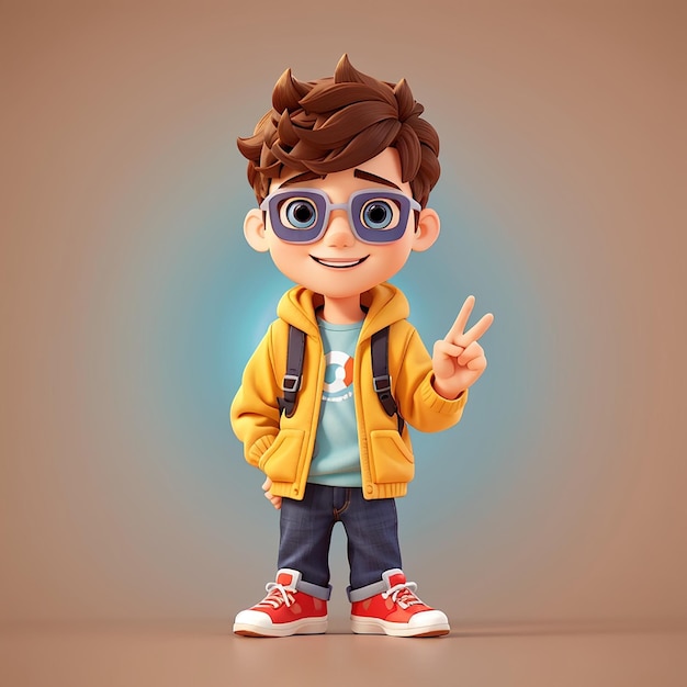 Niño lindo con signo de paz Ilustración de icono vectorial de dibujos animados