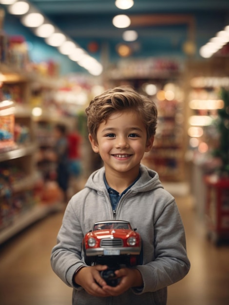 Niño lindo en una tienda de juguetes