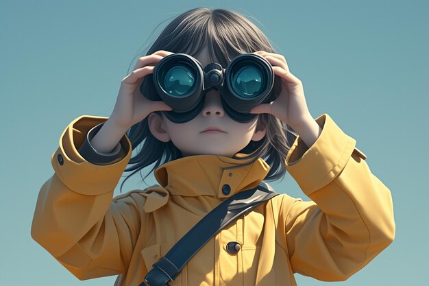 Foto niño lindo usando binocular para mirar