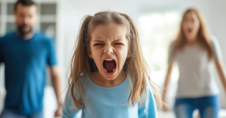 Un niño llora mientras los padres discuten en el fondo Generativo Ai