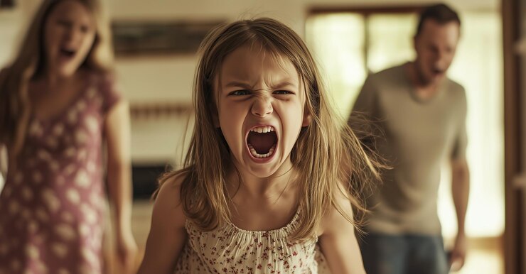 Un niño llora mientras los padres discuten en el fondo Generativo Ai