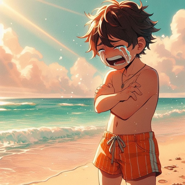 Niño llorando en la playa