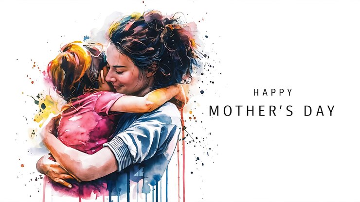 Niño y mamá abrazan a la madre Ilustración de la tarjeta de celebración Mamá y chind sonriendo y abrazándose
