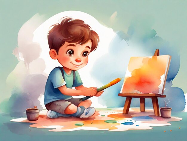 Foto niño manchado de pinturas ilustración vectorial