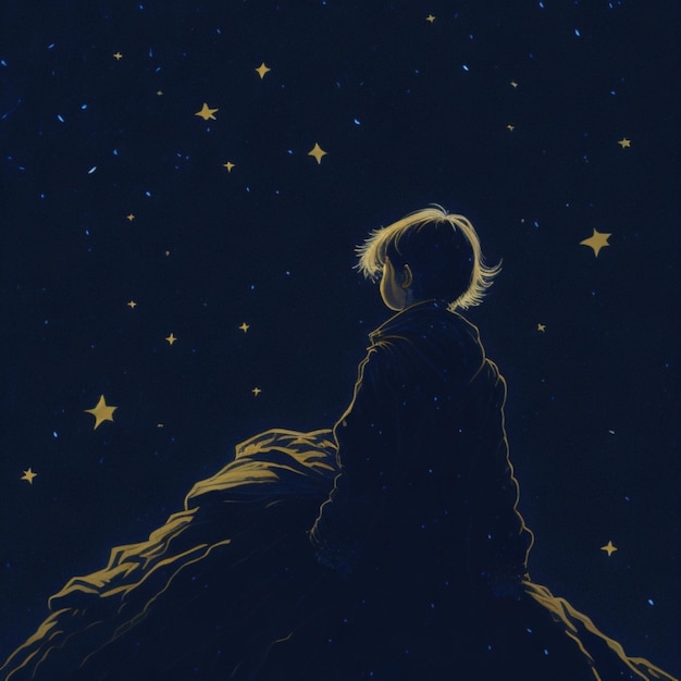 Un niño mirando las estrellas en el cielo nocturno.