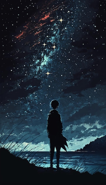 Un niño mirando las estrellas.