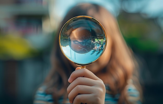 Foto un niño mirando a través de una lupa