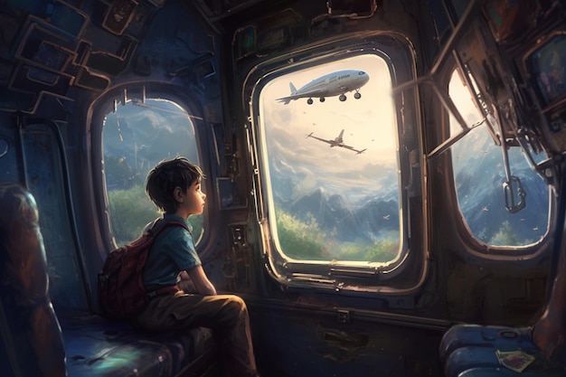 Un niño mirando por la ventana de un avión