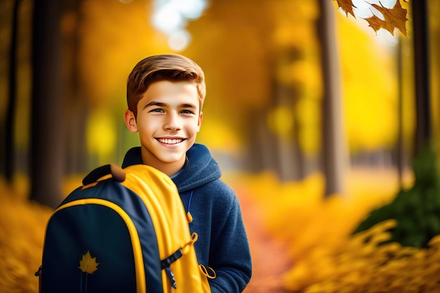 un niño con una mochila y una mochila amarilla