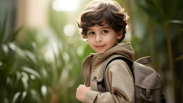 Un niño con una mochila que dice "la palabra" en ella.